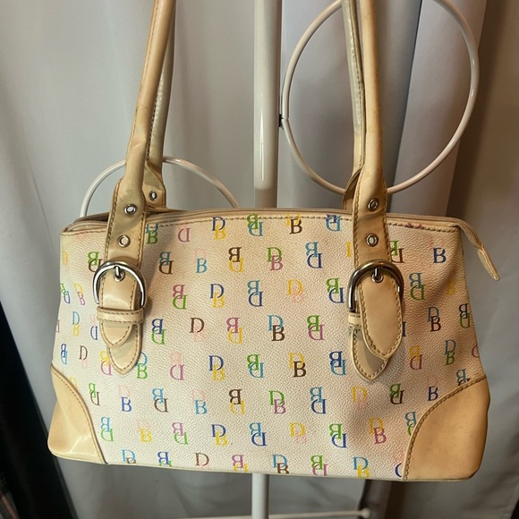 Dooney & Bourke Cream Shoulder Bag with Leather Trim - Picture 7 of 16